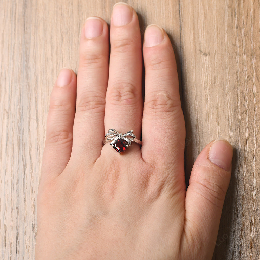 Asscher Cut Garnet Bowknot Ring - LUO Jewelry