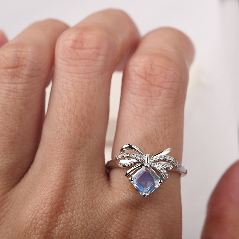Asscher Cut Moonstone Bowknot Ring - LUO Jewelry
