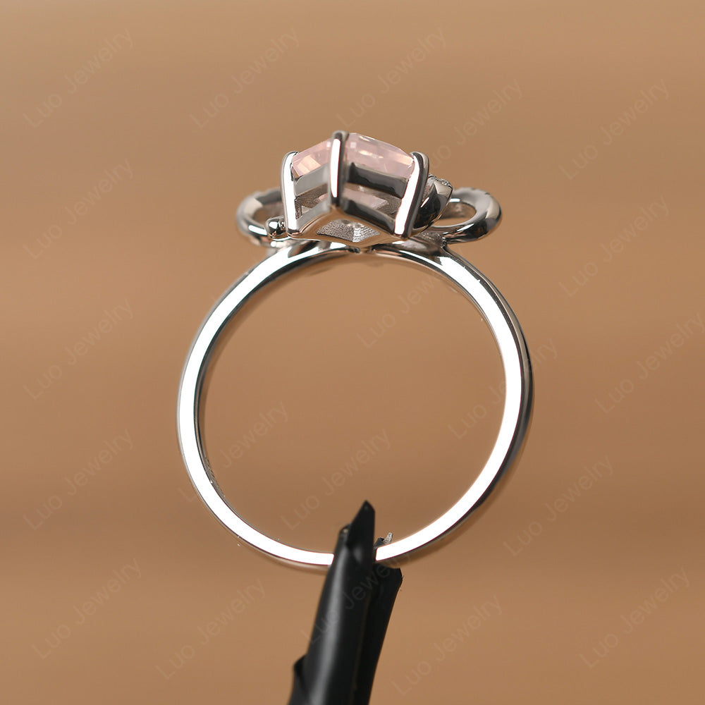 Asscher Cut Rose Quartz Bowknot Ring - LUO Jewelry