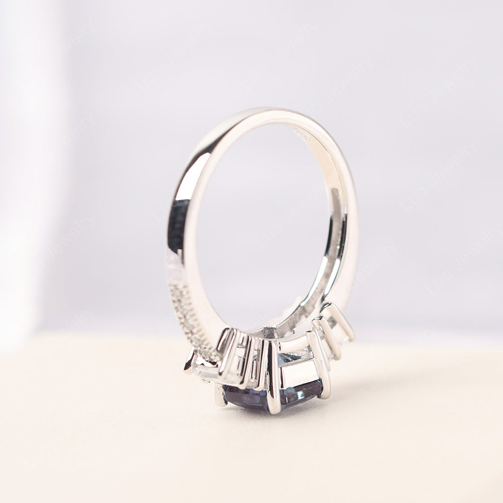 Asscher Cut Alexandrite Engagement Ring With Baguette - LUO Jewelry