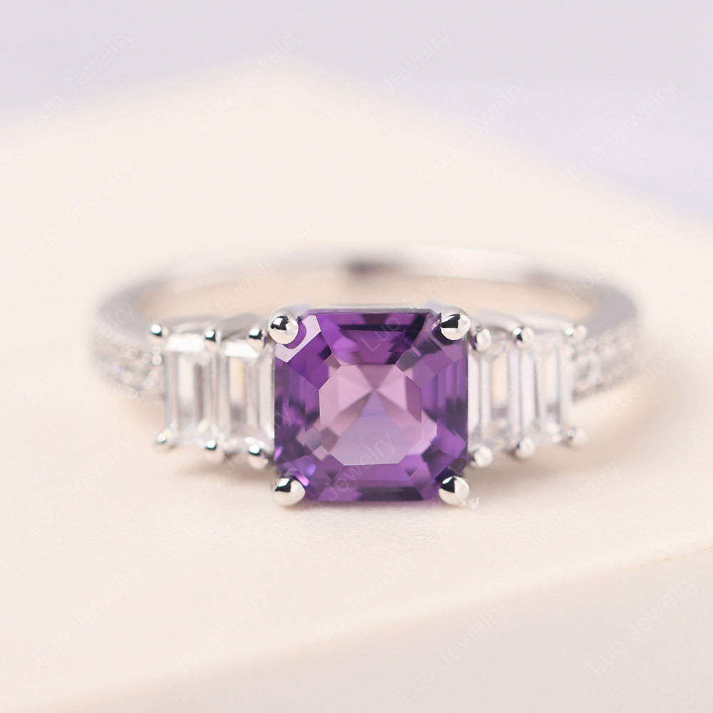 Asscher Cut Amethyst Engagement Ring With Baguette - LUO Jewelry