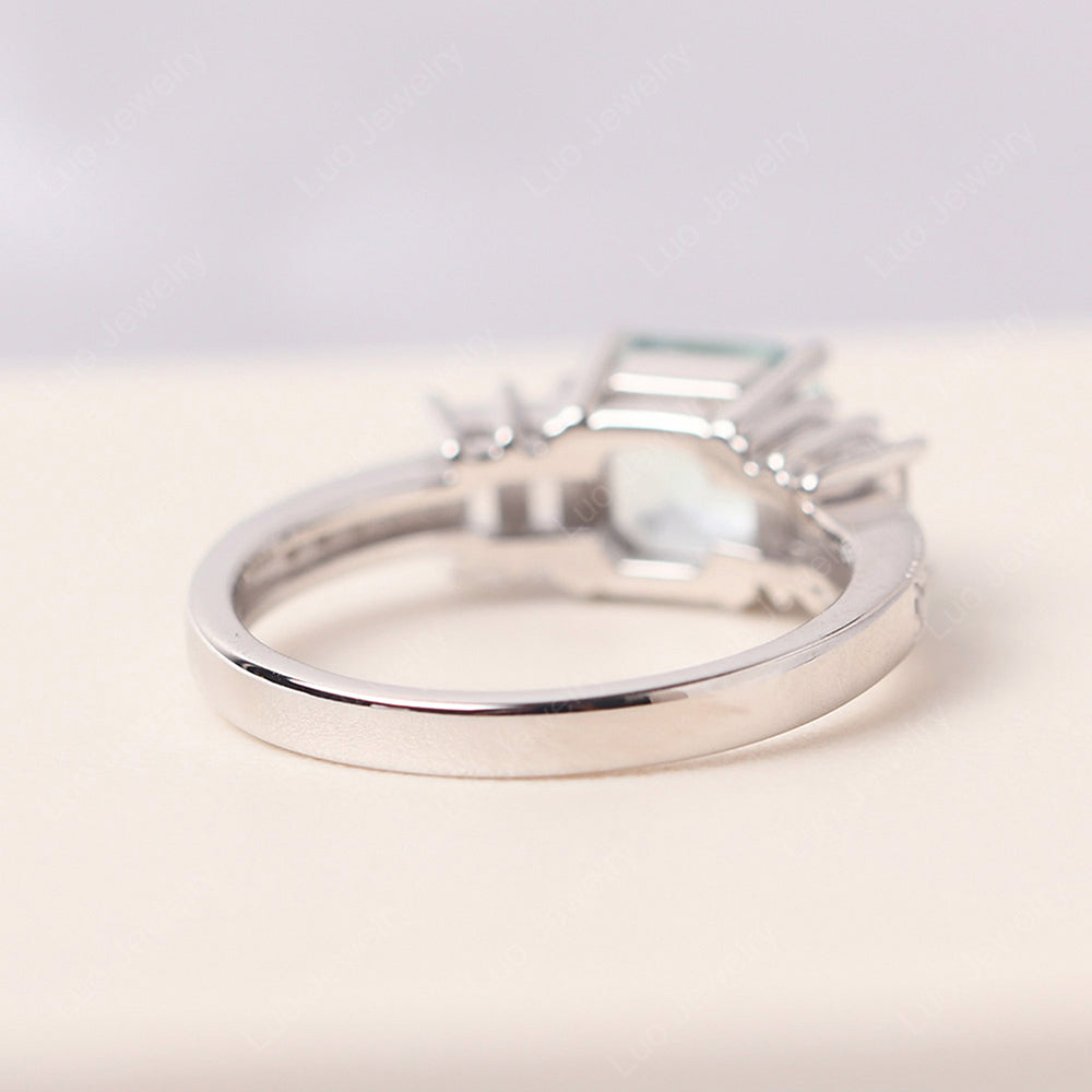 Asscher Cut Aquamarine Engagement Ring With Baguette - LUO Jewelry