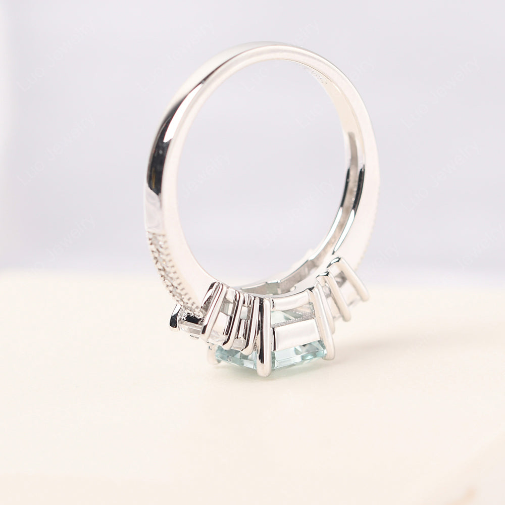 Asscher Cut Aquamarine Engagement Ring With Baguette - LUO Jewelry