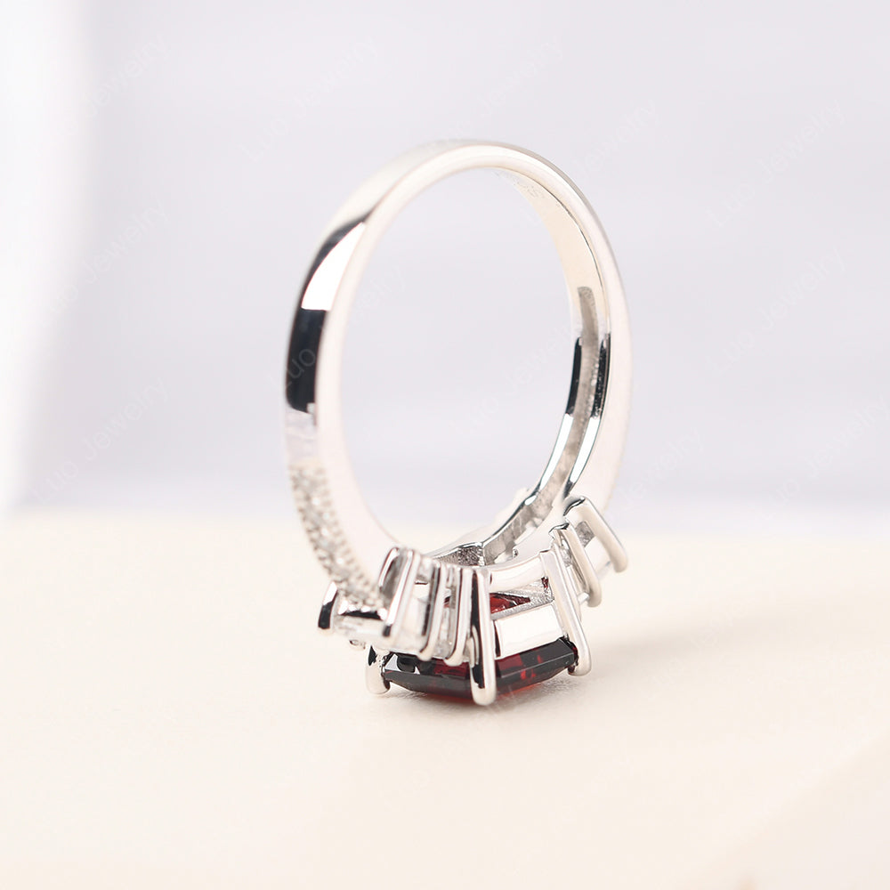 Asscher Cut Garnet Engagement Ring With Baguette - LUO Jewelry