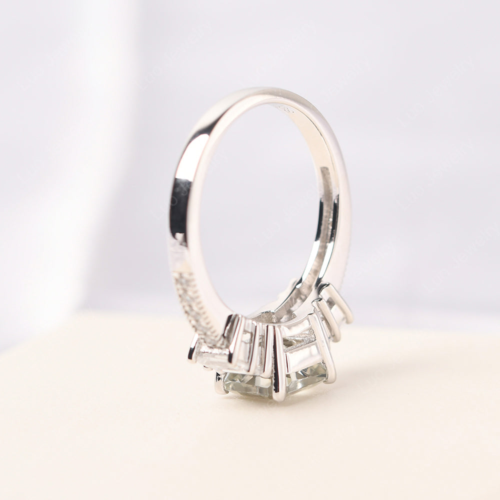 Asscher Cut Green Amethyst Engagement Ring With Baguette - LUO Jewelry