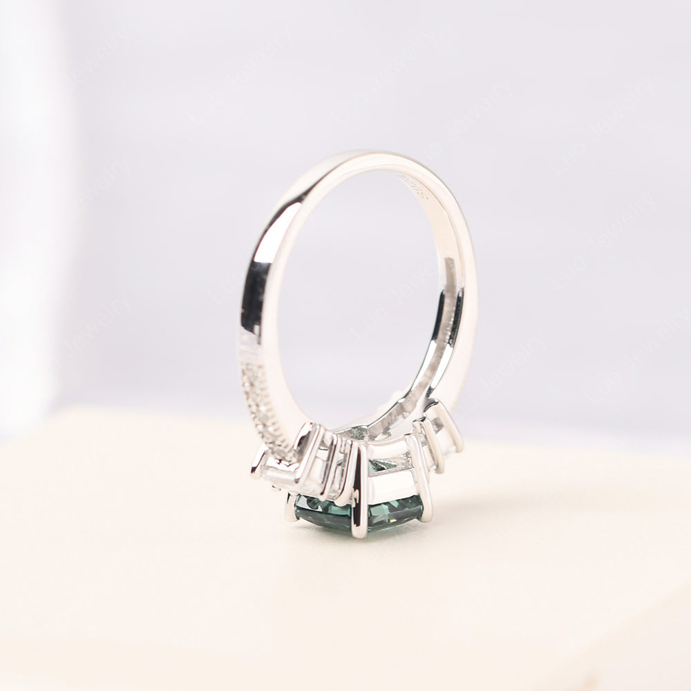 Asscher Cut Green Sapphire Engagement Ring With Baguette - LUO Jewelry