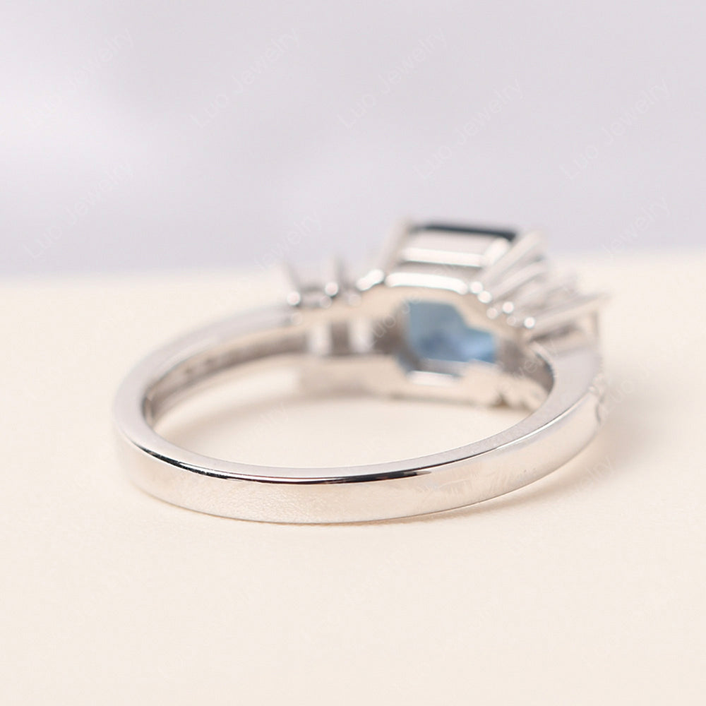 Asscher Cut London Blue Topaz Engagement Ring With Baguette - LUO Jewelry