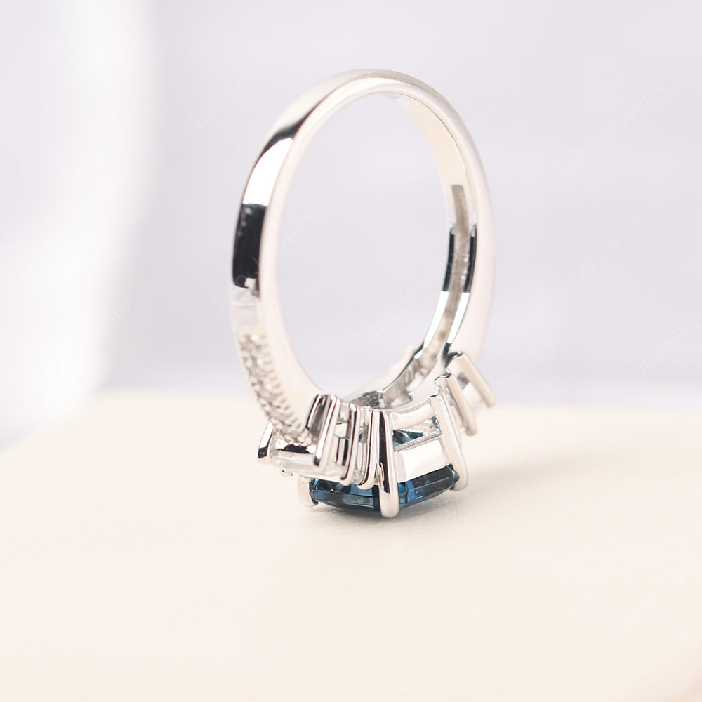 Asscher Cut London Blue Topaz Engagement Ring With Baguette - LUO Jewelry