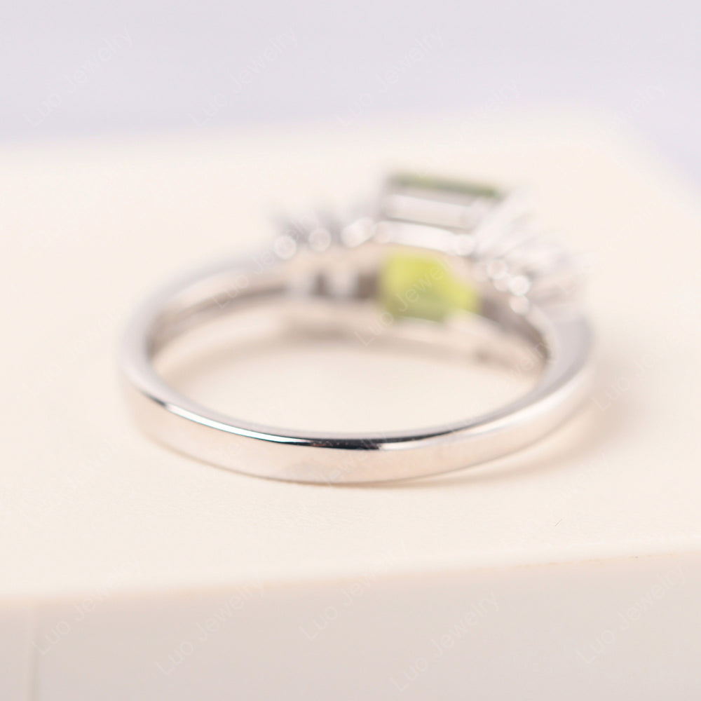 Asscher Cut Peridot Engagement Ring With Baguette - LUO Jewelry