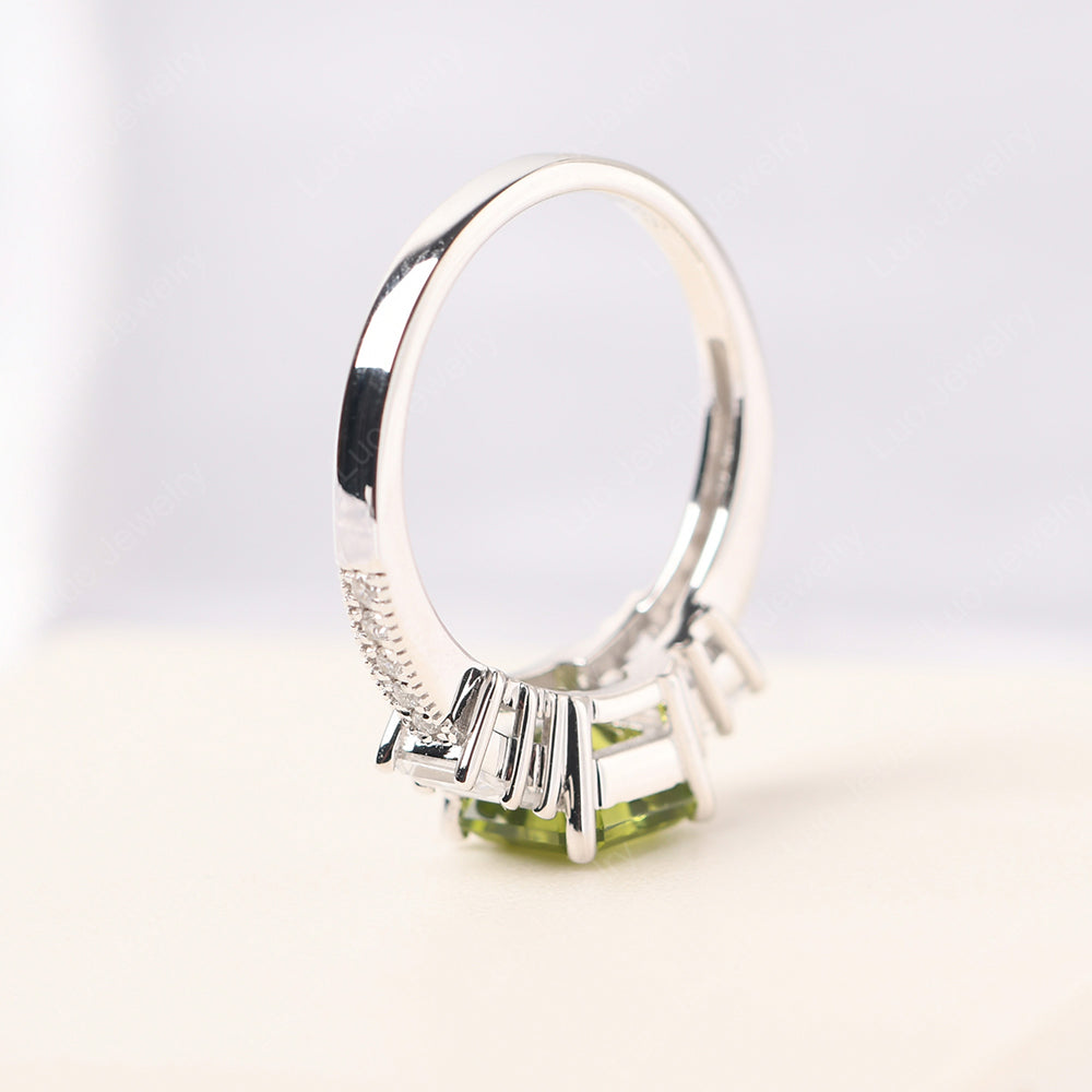 Asscher Cut Peridot Engagement Ring With Baguette - LUO Jewelry