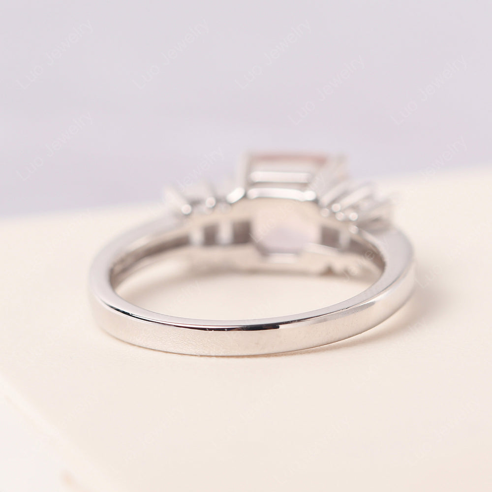 Asscher Cut Rose Quartz Engagement Ring With Baguette - LUO Jewelry