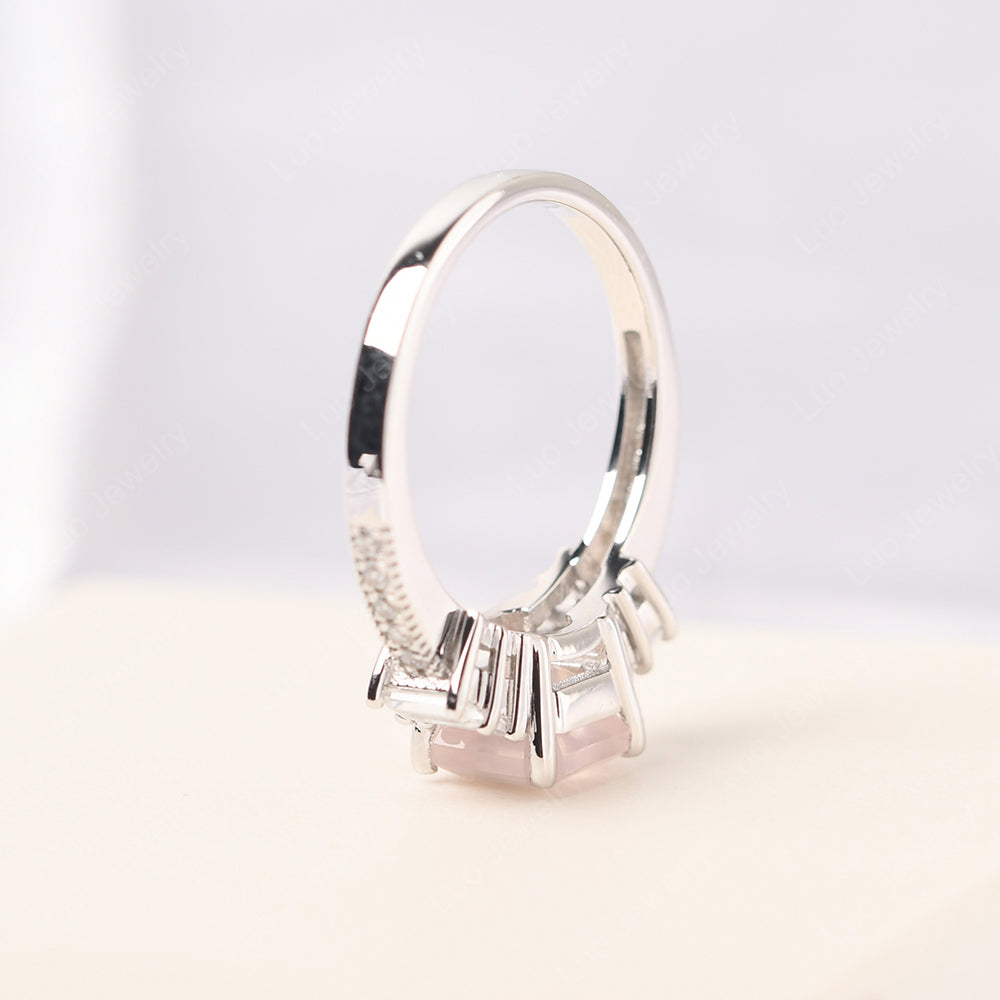 Asscher Cut Rose Quartz Engagement Ring With Baguette - LUO Jewelry