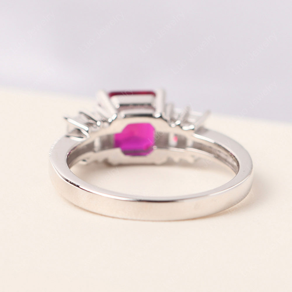 Asscher Cut Ruby Engagement Ring With Baguette - LUO Jewelry