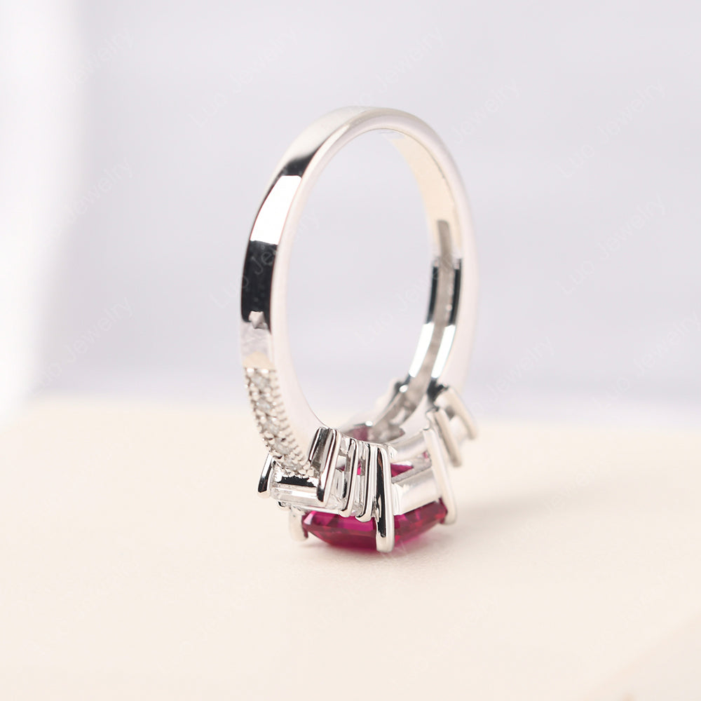Asscher Cut Ruby Engagement Ring With Baguette - LUO Jewelry