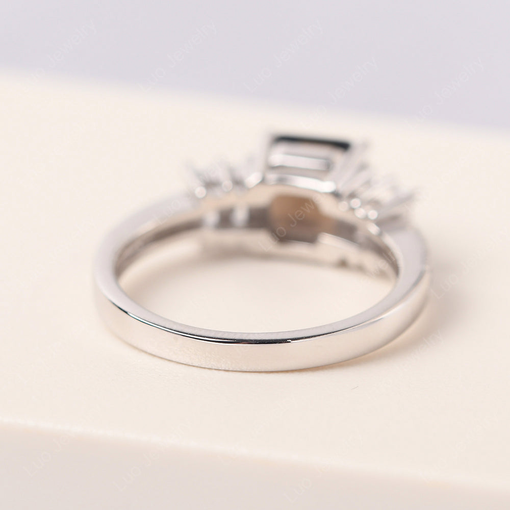 Asscher Cut Smoky Quartz Engagement Ring With Baguette - LUO Jewelry