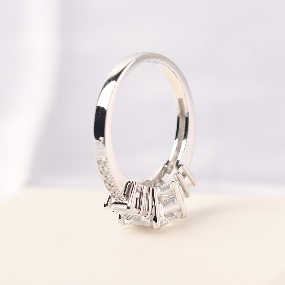 Asscher Cut White Topaz Engagement Ring With Baguette - LUO Jewelry