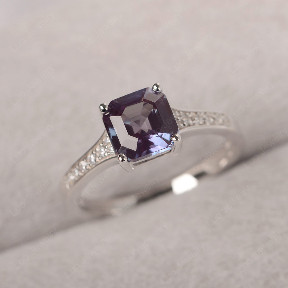 Alexandrite Ring Asscher Cut Engagement Ring - LUO Jewelry