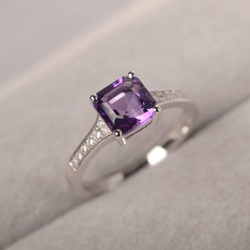 Amethyst Ring Asscher Cut Engagement Ring - LUO Jewelry
