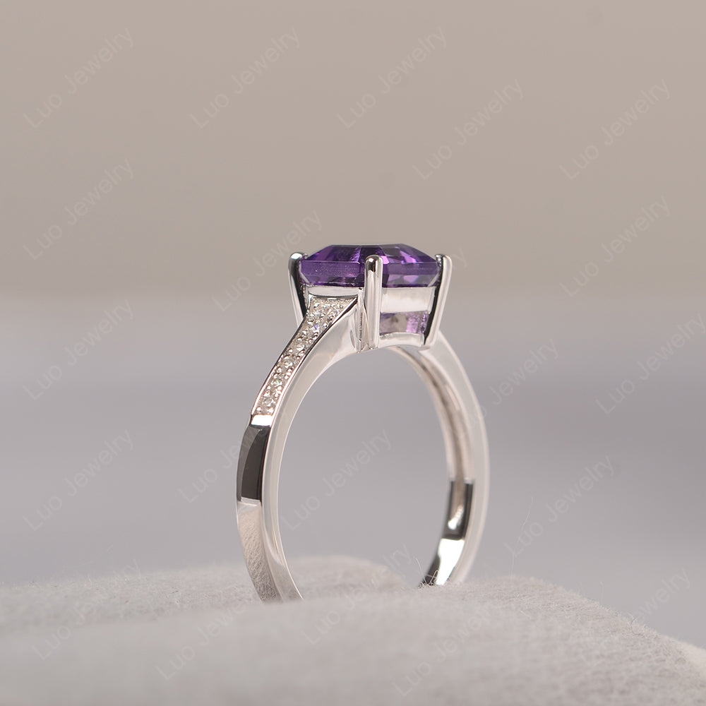 Amethyst Ring Asscher Cut Engagement Ring - LUO Jewelry