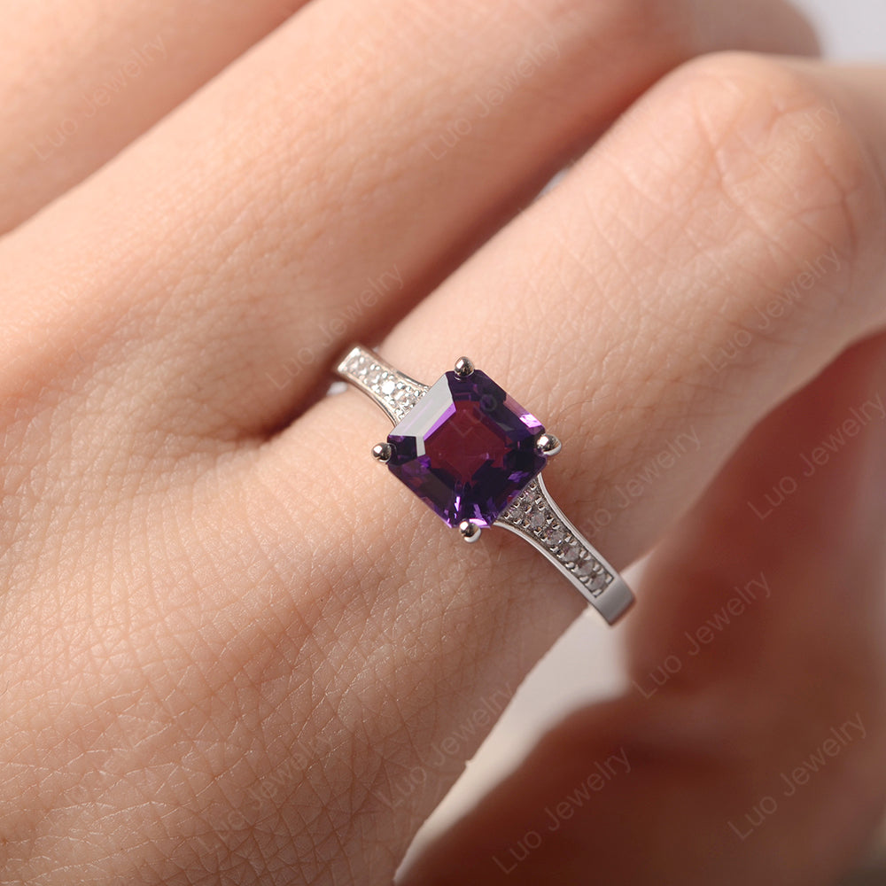 Amethyst Ring Asscher Cut Engagement Ring - LUO Jewelry