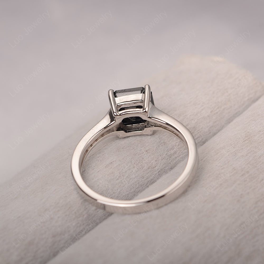 Black Spinel Ring Asscher Cut Engagement Ring - LUO Jewelry