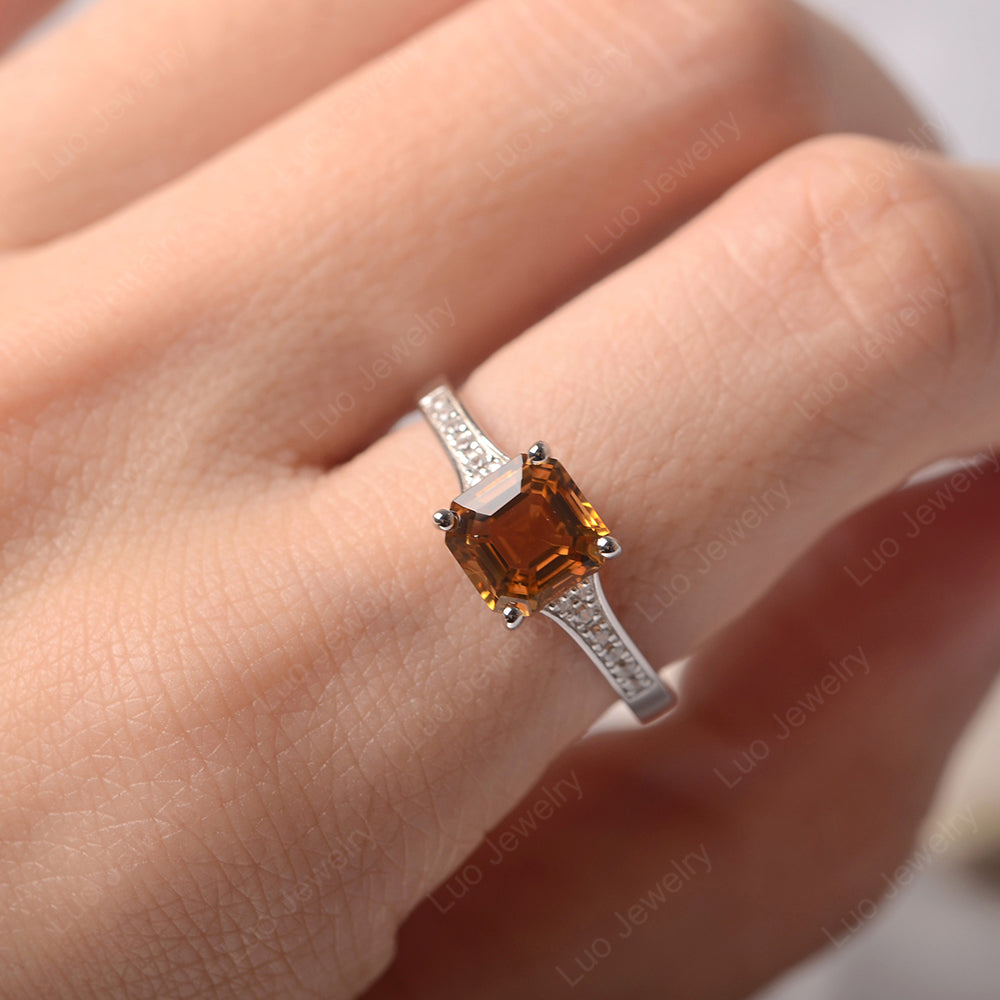 Citrine Ring Asscher Cut Engagement Ring - LUO Jewelry