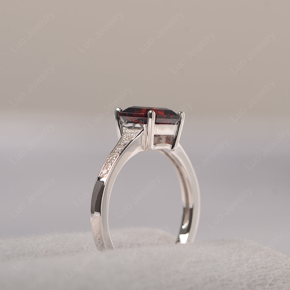 Garnet Ring Asscher Cut Engagement Ring - LUO Jewelry