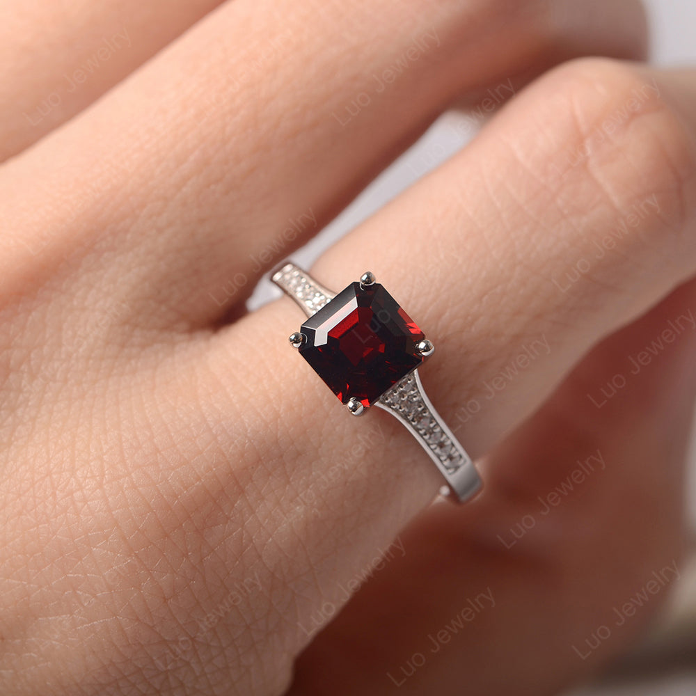Garnet Ring Asscher Cut Engagement Ring - LUO Jewelry
