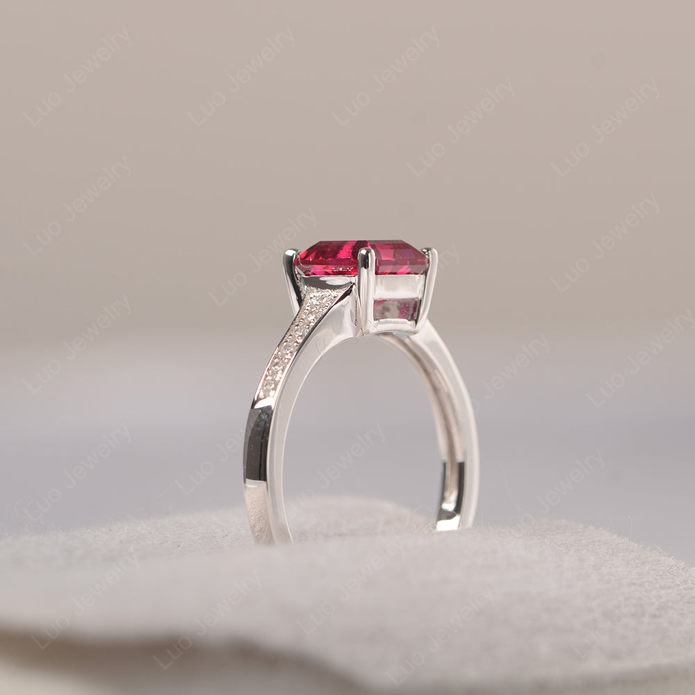 Ruby Ring Asscher Cut Engagement Ring - LUO Jewelry