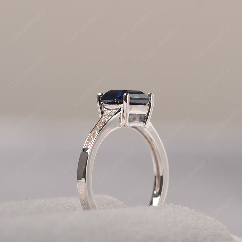 Lab Sapphire Ring Asscher Cut Engagement Ring - LUO Jewelry
