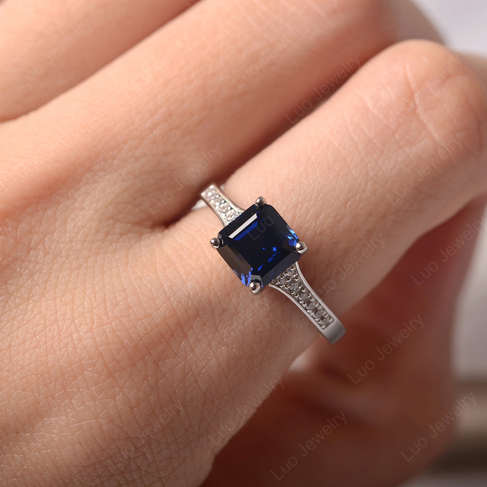 Lab Sapphire Ring Asscher Cut Engagement Ring - LUO Jewelry