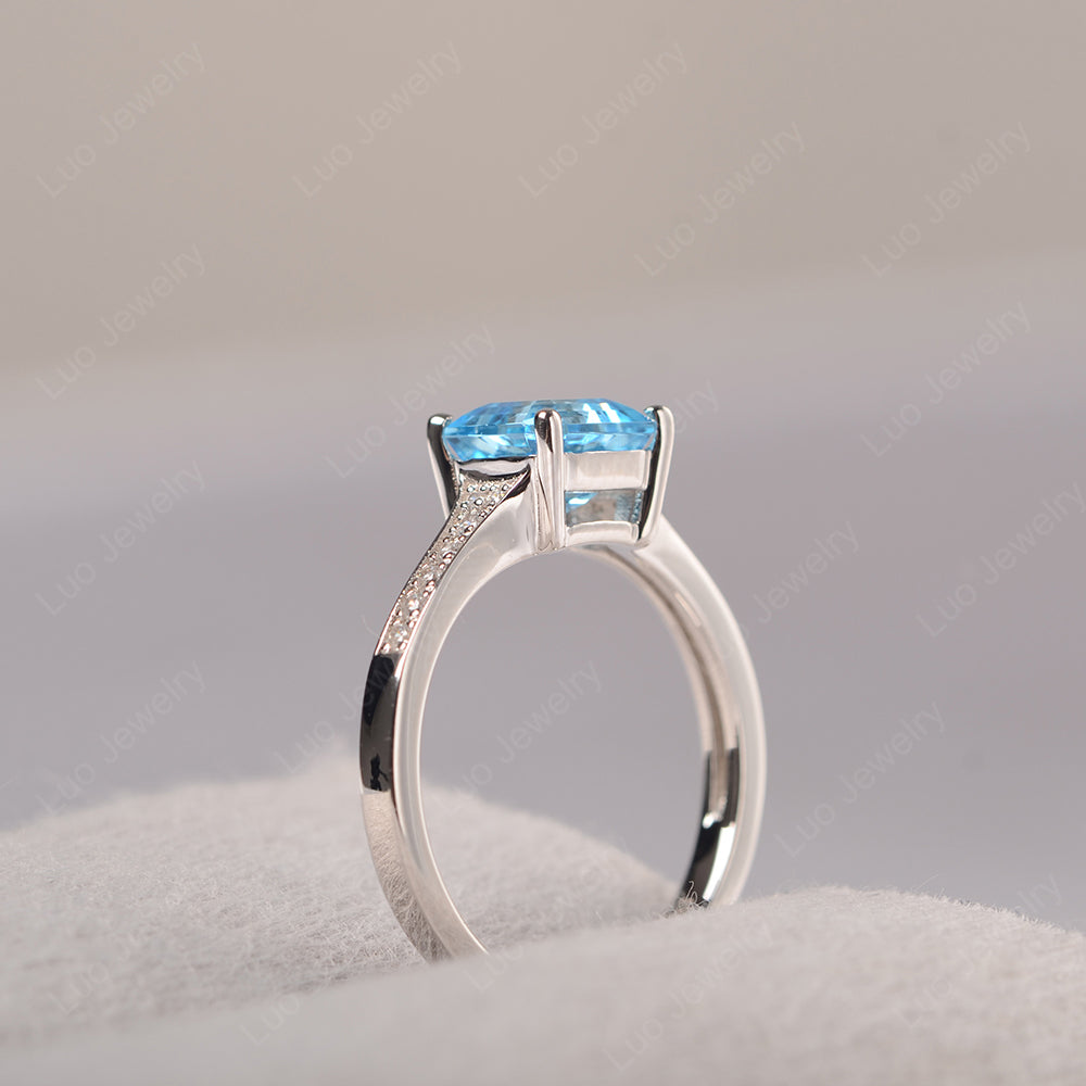 Swiss Blue Topaz Ring Asscher Cut Engagement Ring - LUO Jewelry