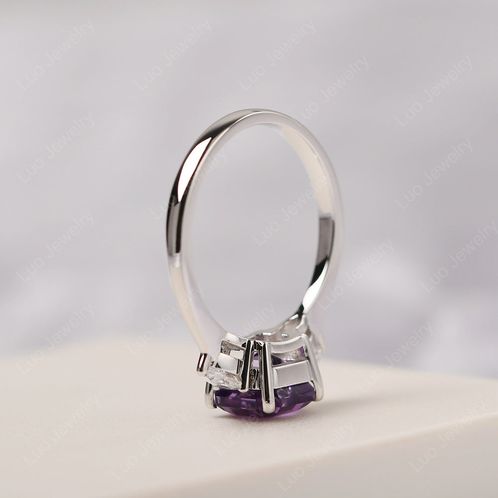 Asscher Cut Amethyst Ring With Pear Side Stone - LUO Jewelry