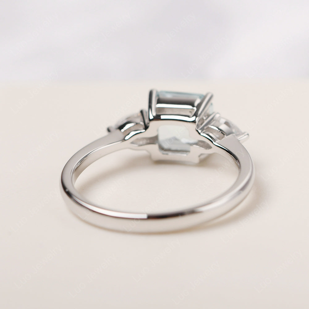 Asscher Cut Aquamarine Ring With Pear Side Stone - LUO Jewelry