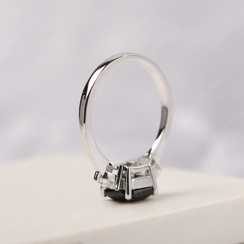 Asscher Cut Black Spinel Ring With Pear Side Stone - LUO Jewelry