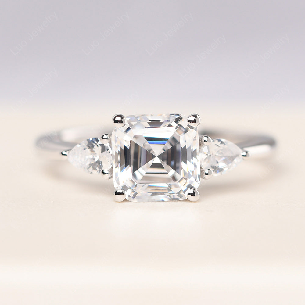 Asscher Cubic Zirconia Ring with Pear Side Stone LUO