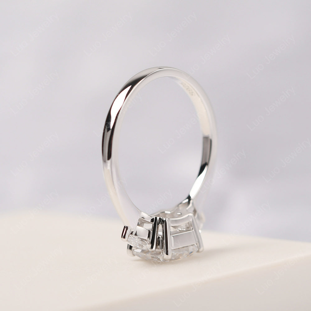 Asscher Cut Cubic Zirconia Ring With Pear Side Stone - LUO Jewelry
