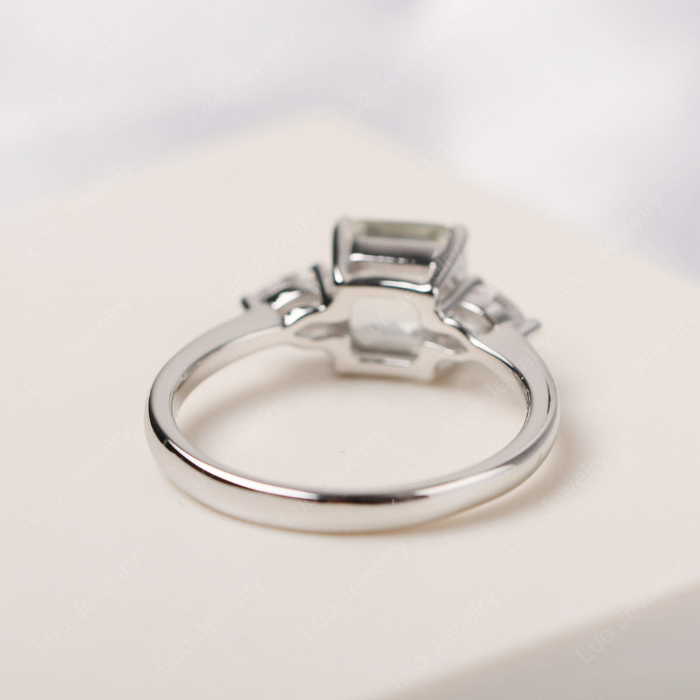 Asscher Cut Green Amethyst Ring With Pear Side Stone - LUO Jewelry