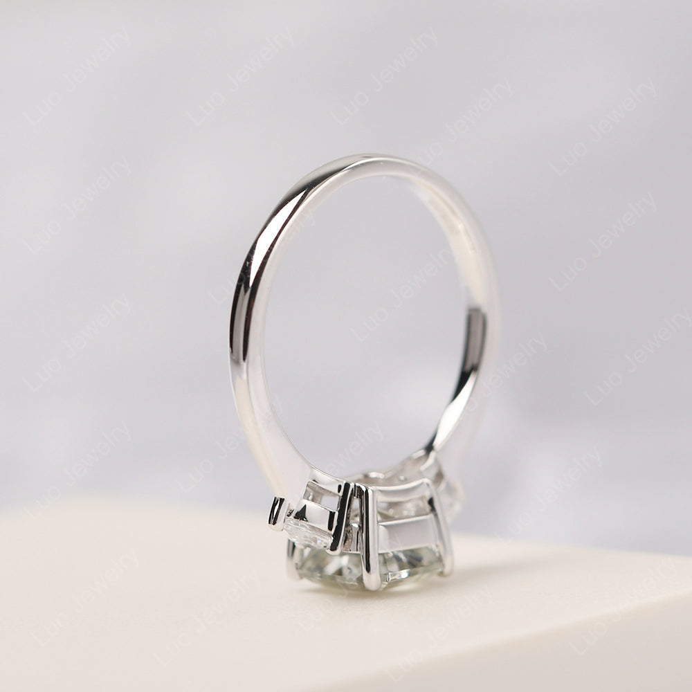 Asscher Cut Green Amethyst Ring With Pear Side Stone - LUO Jewelry
