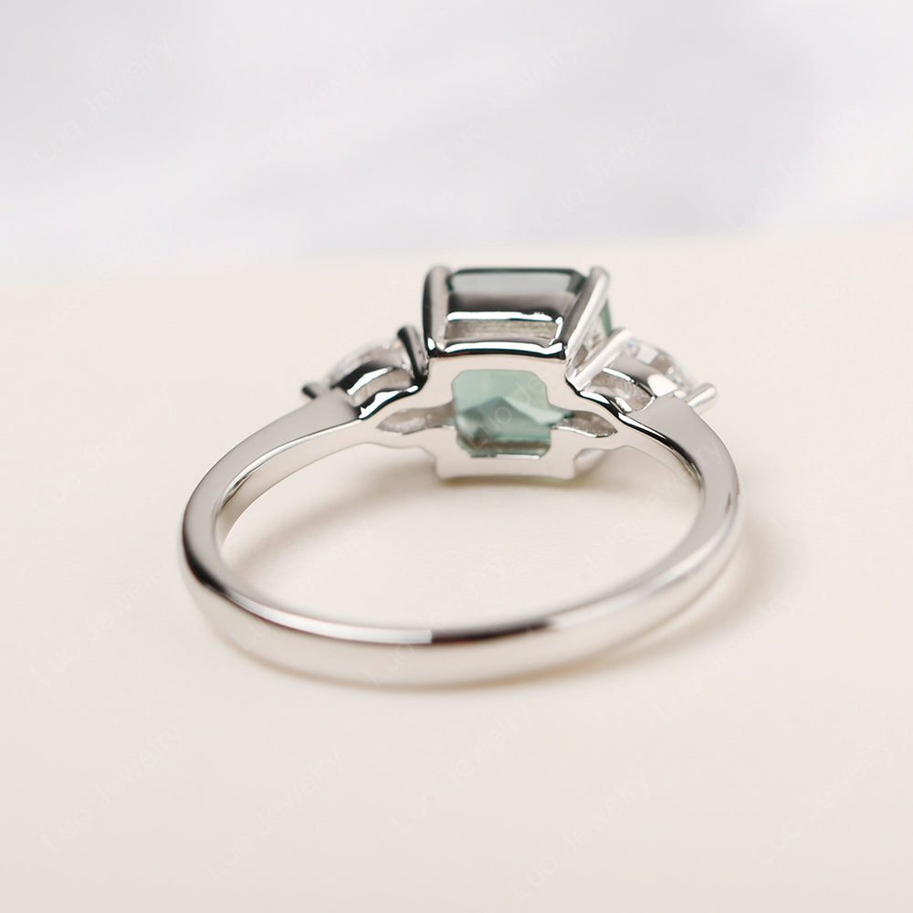 Asscher Cut Green Sapphire Ring With Pear Side Stone - LUO Jewelry