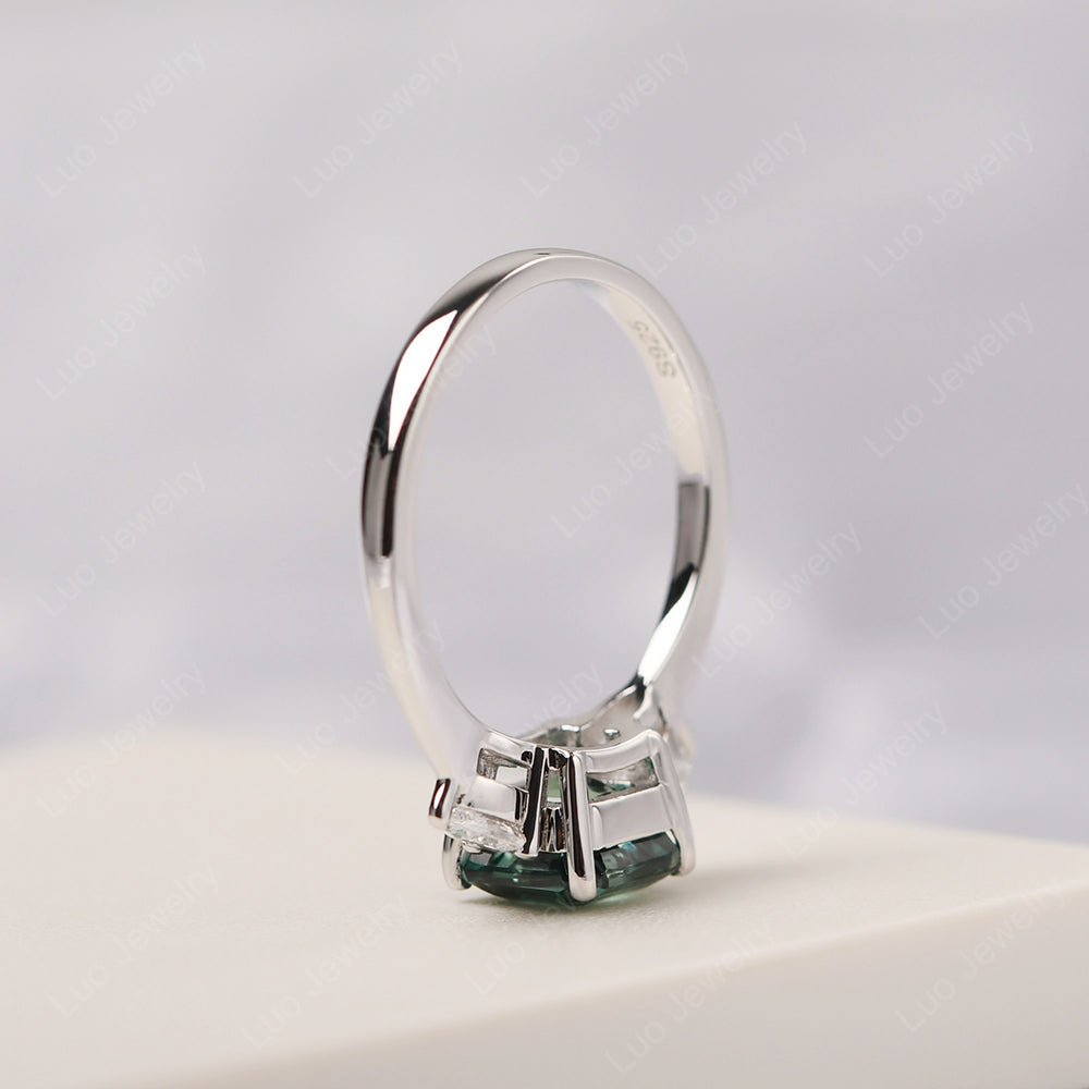 Asscher Cut Green Sapphire Ring With Pear Side Stone - LUO Jewelry