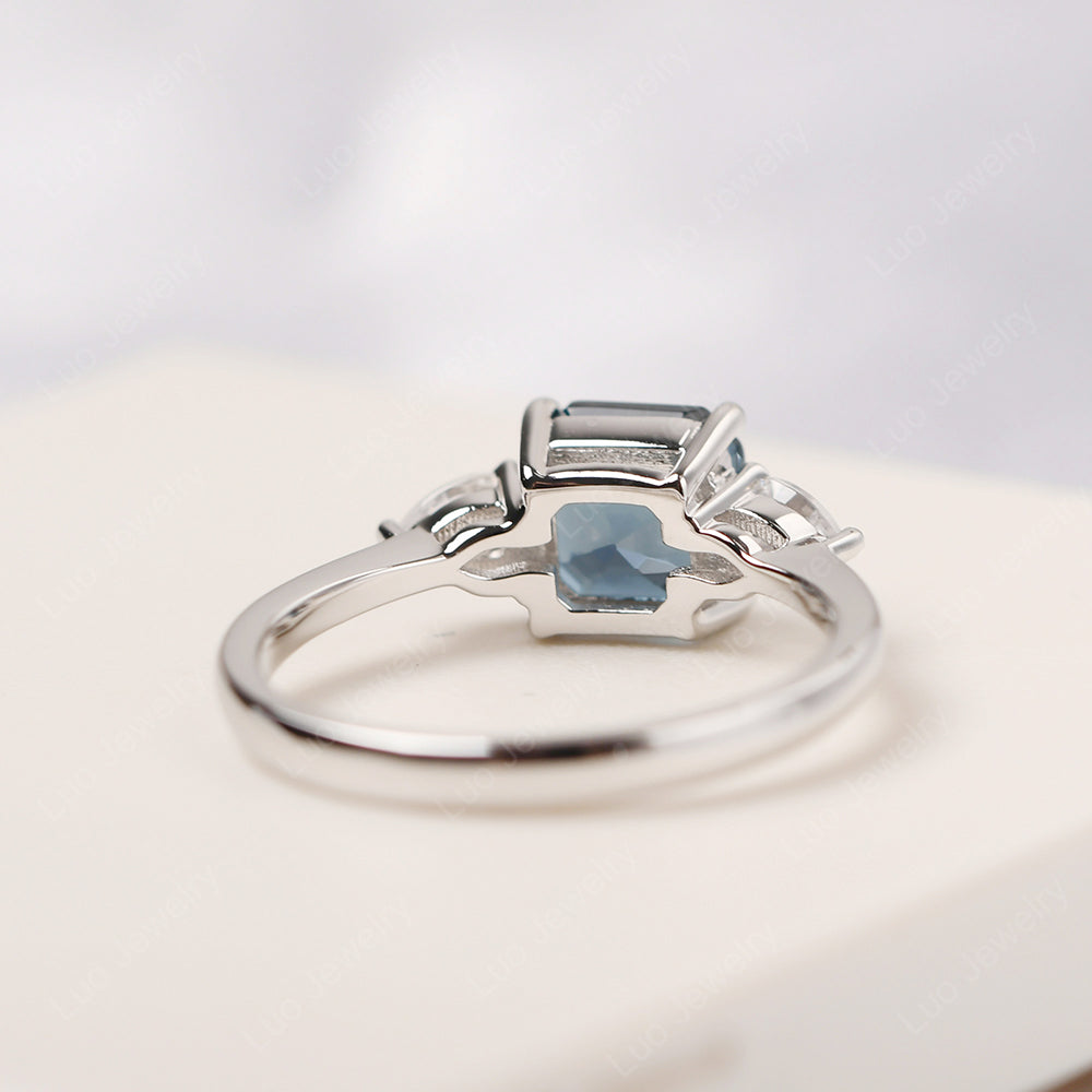 Asscher Cut London Blue Topaz Ring With Pear Side Stone - LUO Jewelry