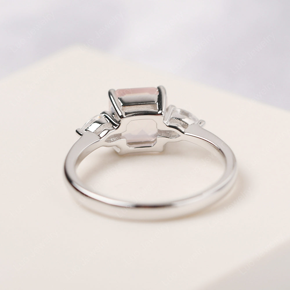 Asscher Cut Rose Quartz Ring With Pear Side Stone - LUO Jewelry