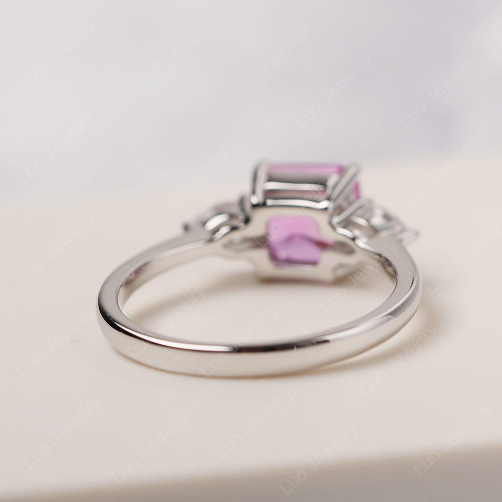 Asscher Cut Pink Sapphire Ring With Pear Side Stone - LUO Jewelry