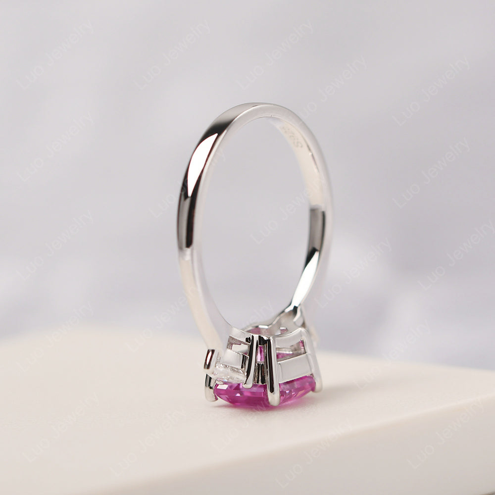Asscher Cut Pink Sapphire Ring With Pear Side Stone - LUO Jewelry