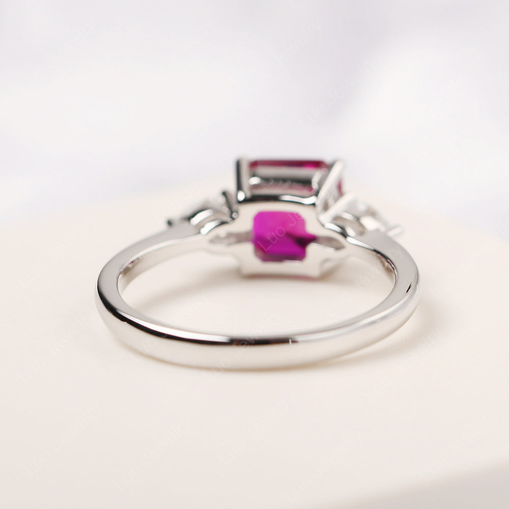 Asscher Cut Ruby Ring With Pear Side Stone - LUO Jewelry