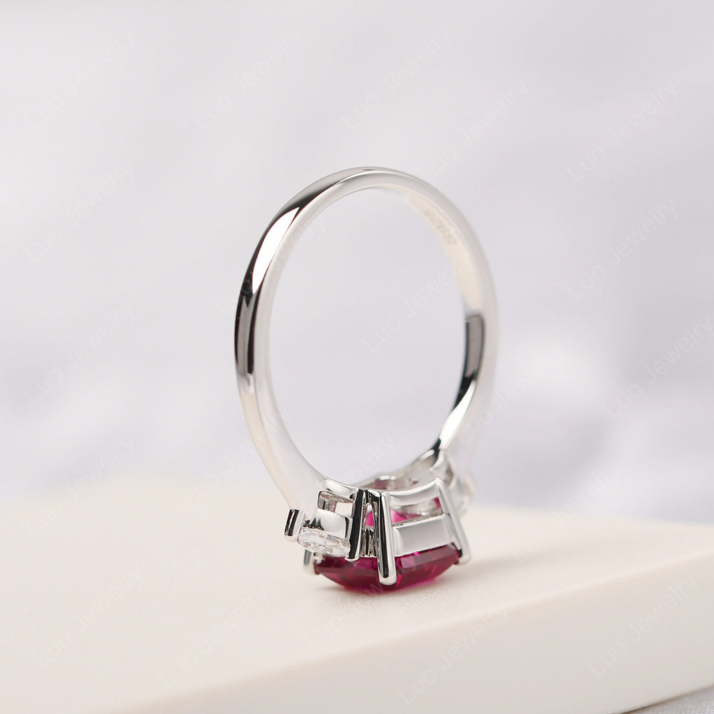 Asscher Cut Ruby Ring With Pear Side Stone - LUO Jewelry