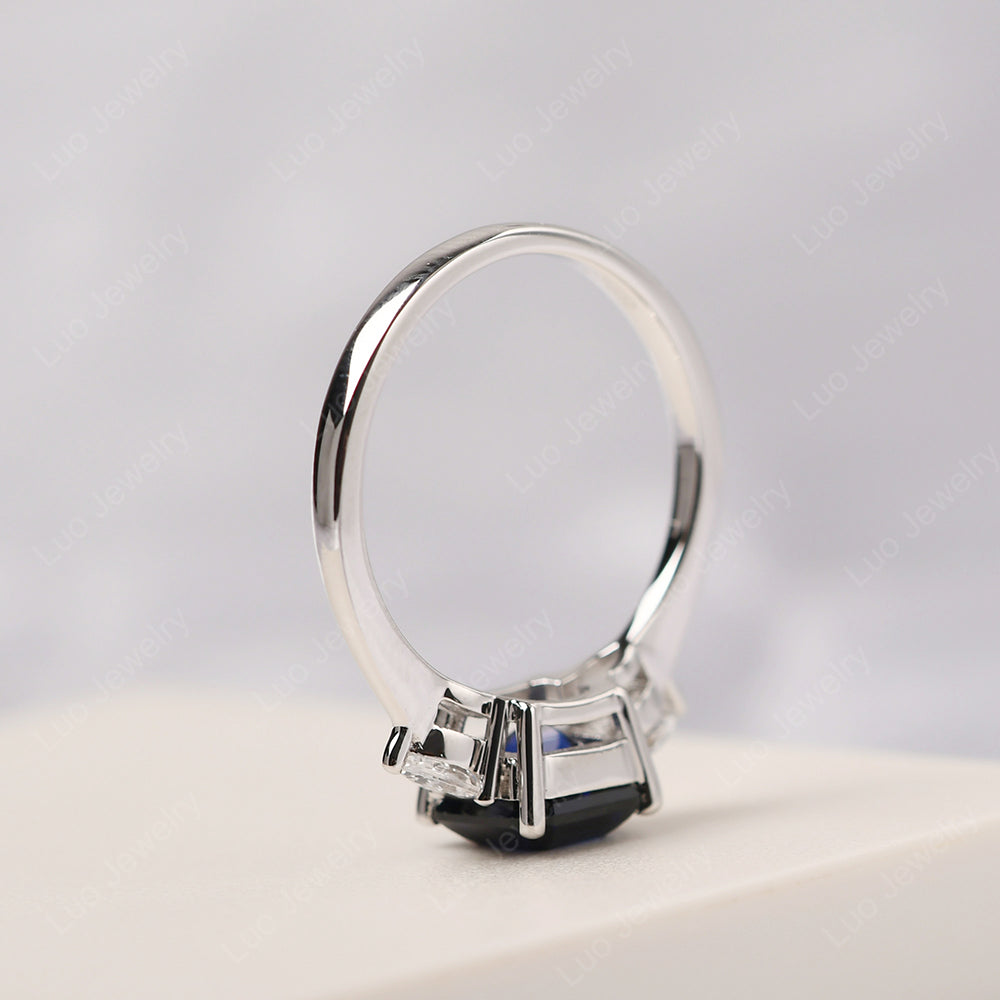 Asscher Cut Lab Sapphire Ring With Pear Side Stone - LUO Jewelry