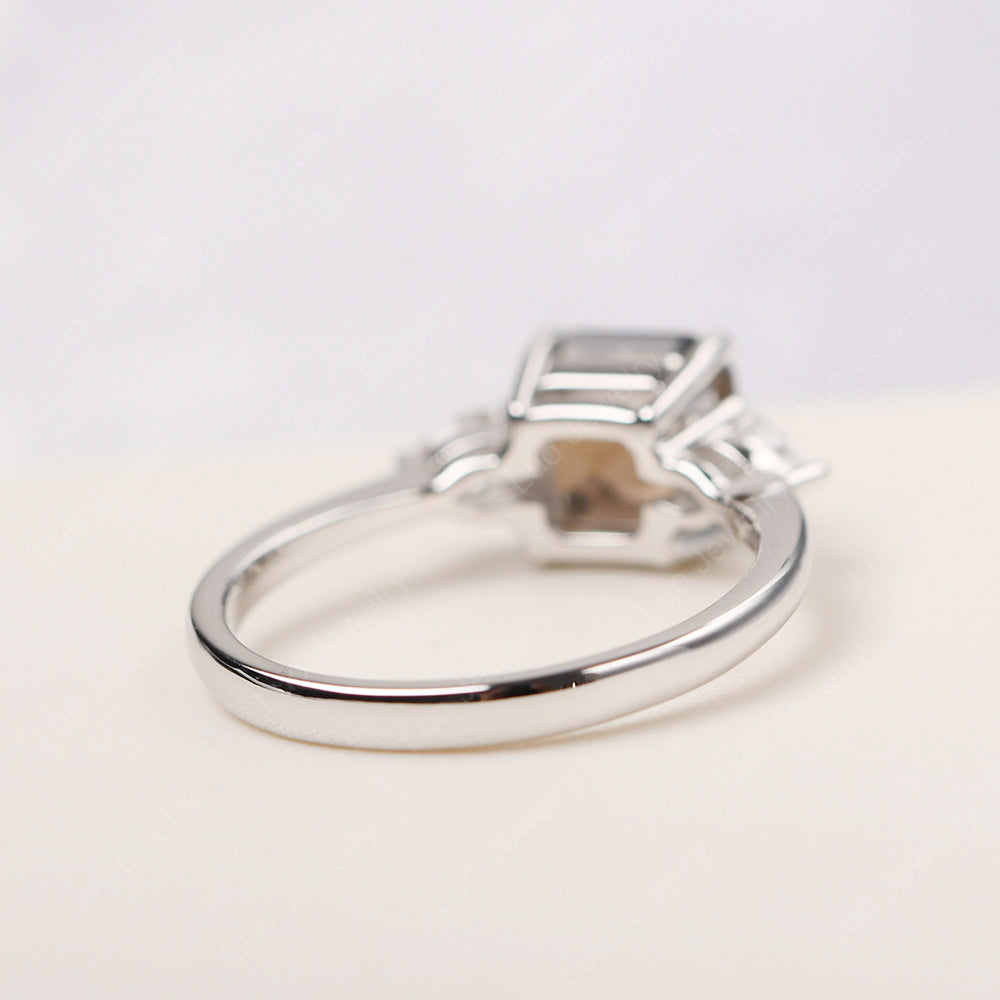 Asscher Cut Smoky Quartz Ring With Pear Side Stone - LUO Jewelry