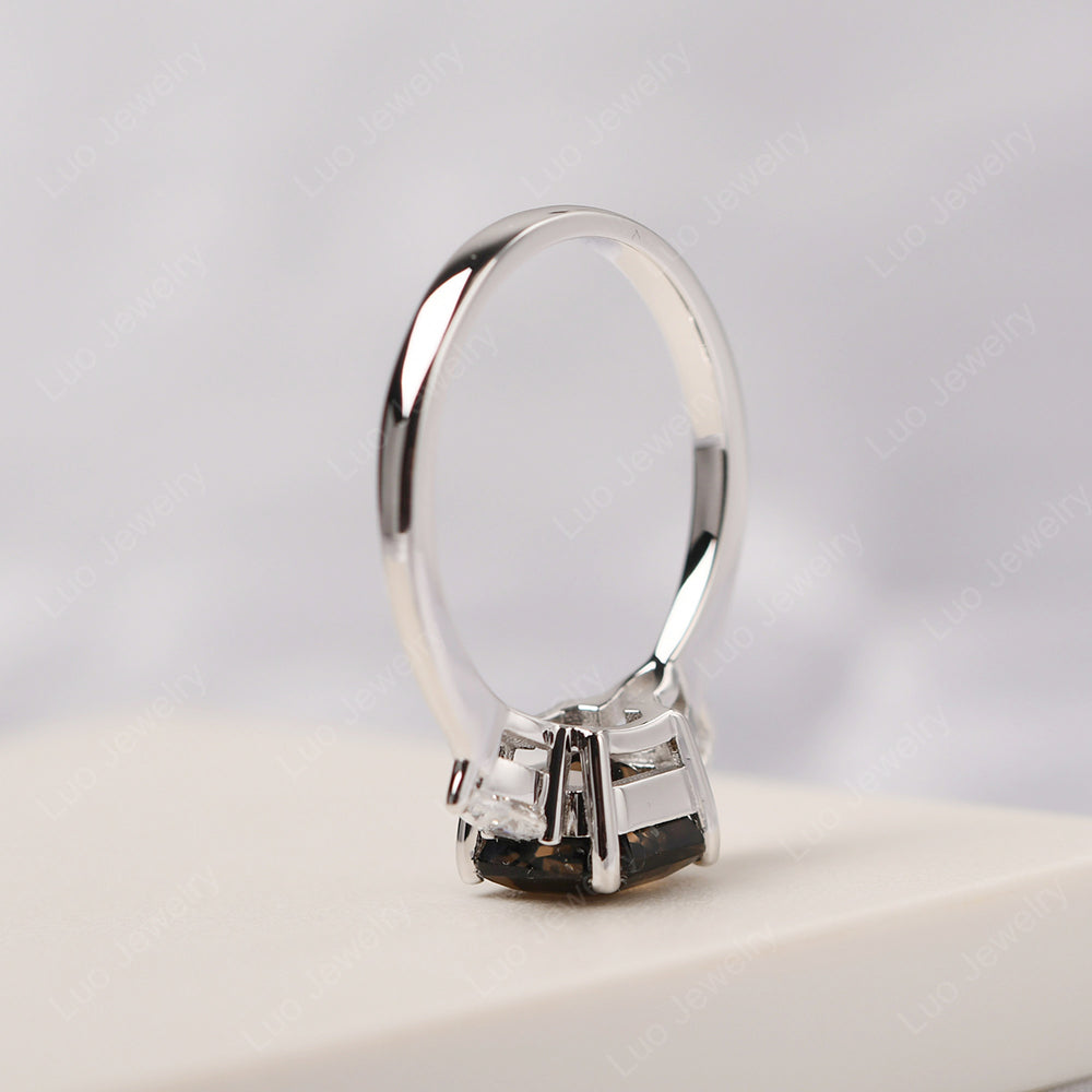 Asscher Cut Smoky Quartz Ring With Pear Side Stone - LUO Jewelry